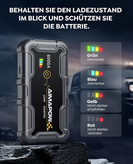 AIMAPOW Portable Car Battery Jump Starter 8000A 20000mAh Jump Box, Car Jumper Starter Portable Jumper Cables for car(AllL Gas/10L Diesel), Fast Charge, Lights, Compact