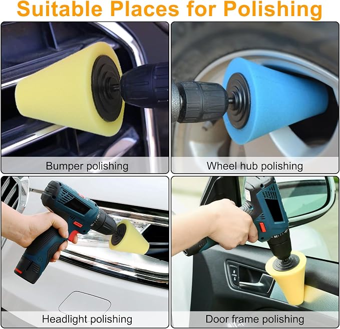 Linkstyle 6PCS Car Wheel Hub Drill Buffing Sponge Pads Kit, 3 inch Shank Polishing Pads for Wheel Hub Cleaning, Auto Cone Metal Polish Buffing Polishing Ball