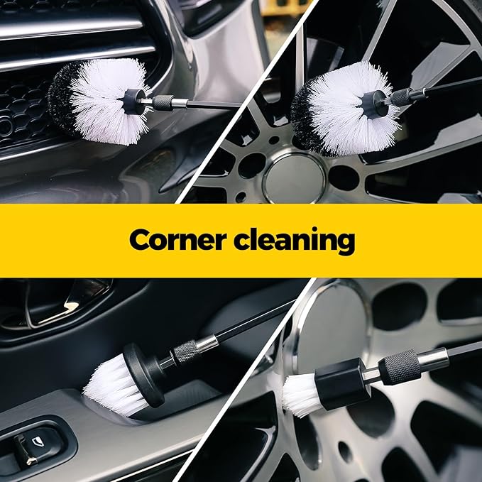 Holikme 7Pack Drill Brush Attachment Set-Car Interior Detailing Kit，Power Scrubber Brush Extended Long Attachment for Bathroom, Car，Shower，Carpet,Boat,Kitchen，Floor and Tile，White