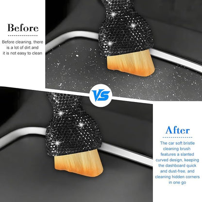Bling Car Detailing Brush, Crystal Rhinestone Non-Scratch Vehicle Cleaning Dust Brush for Air Vent & Dashboard, Soft Bristles Automotive Interior Cleaning Tool, Universal Fit (Black)