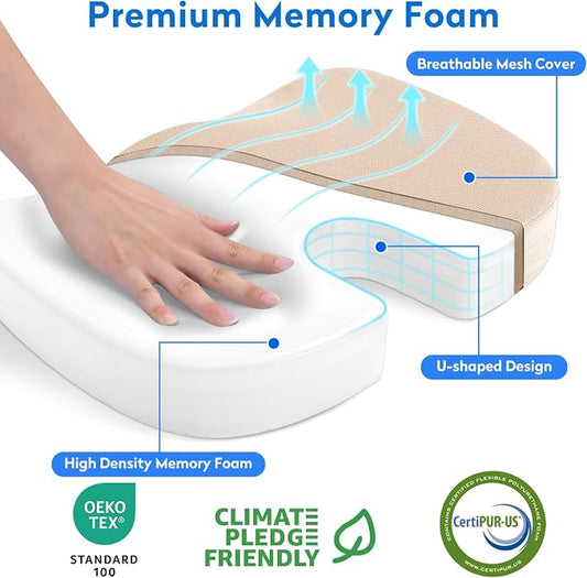 CushZone Seat Cushion, Office Chair Cushions, Car Seat Cushion, Non-Slip Sciatica & Back Coccyx Tailbone Pain Relief Chair Pad, Memory Foam (Khaki)