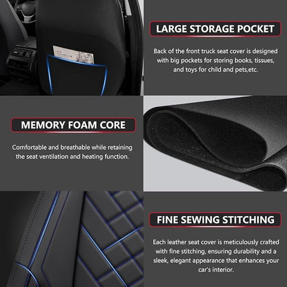 BABYBLU Chevy Silverado Seat Covers Full Set,Truck Seat Covers for Silverado GMC Sierra,Custom Fit 2007-2026 1500/2500HD/3500HD(Black & Blue, Full Set)
