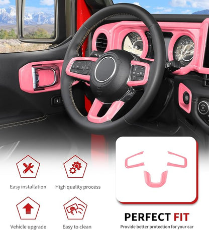 JWWY Interior Trim Kit Dress-Up Kit Decor Set Center Console Gear Shift Dashboard Panel,Door Window Switch Knob Speaker Cover Trim for 2024–2026 Jeep Wrangler JL JLU & Gladiator JT Pink 28pcs