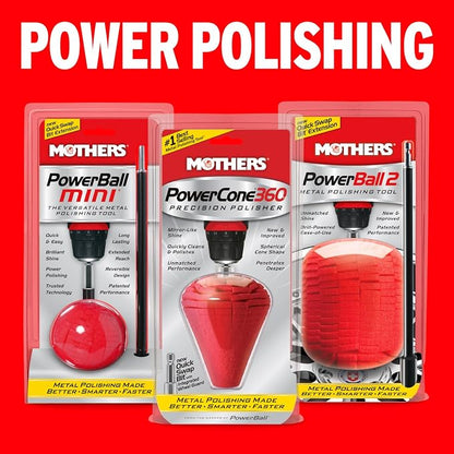 Mothers PowerCone 360, Polishing Tool with Quick Swap Bit — Patented Spherical Cone for Deep, Safe Metal Polishing in Hard-to-Reach Areas — Ideal for Wheels & Curved Surfaces (05146)