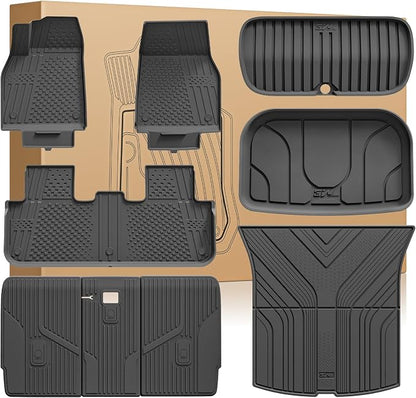 3W Tesla Model Y Juniper Floor Mats(Not for Standard), Front Rear Cargo Liner & Seatback Protector, Custom Fit 2025 2026 Model Y Accessories, TPE All Weather Odorless Non-Slip