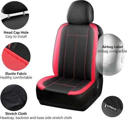 HChengkikz Car Seat Covers Front Seat, Waterproof Neoprene Car Seat Cover, Airbag Compatible,Universal Automotive Comfort for Most Cars, Trucks, SUVs (Black + Red)