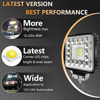 San Young LED Light Pods for Truck, 4 Inch 12V 24V LED Tractor Work Lights 120W 10000lm Fog Lights ATV UTV RV OTR Boat Golf Cart Off-Road Light Bar, 4 Pack Spot Beam