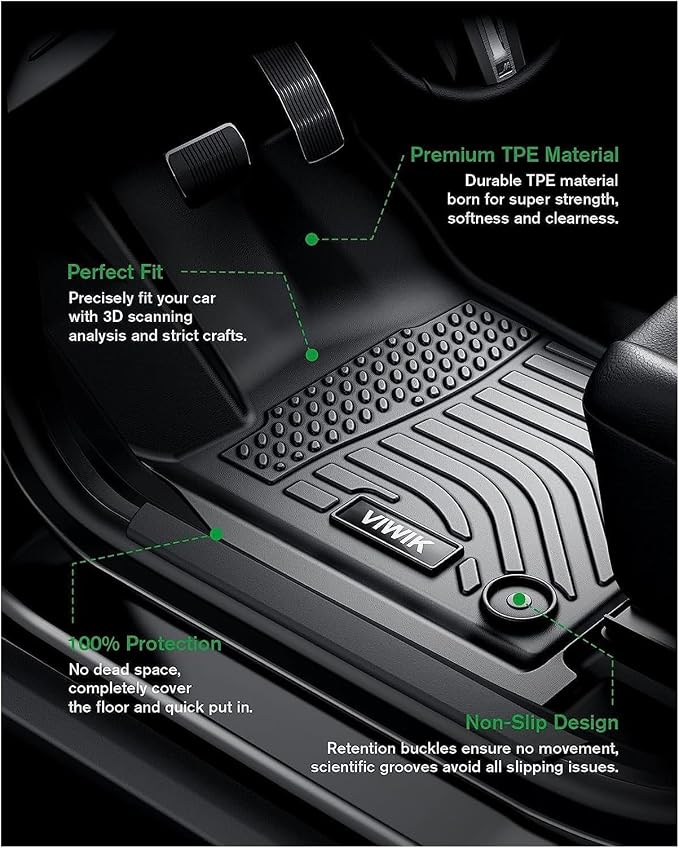 VIWIK Floor Mats Compatible for 2013-2018 Ram 1500/2500/ 3500 Crew Cab, 2019-2024 Ram 1500 Classic Crew Cab, Automotive Car Floor Mats All Weather Custom Floor Liners TPE Black