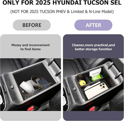 Center Console Organizer Compatible with 2025 2026 Hyundai Tucson SEL/SE Armrest Storage Box Armrest Console Organizer 2025 Tucson Accessories (ONLY FOR TUCSON SEL/SE/XRT,NOT FOR PHEV&Limited&N-Line)