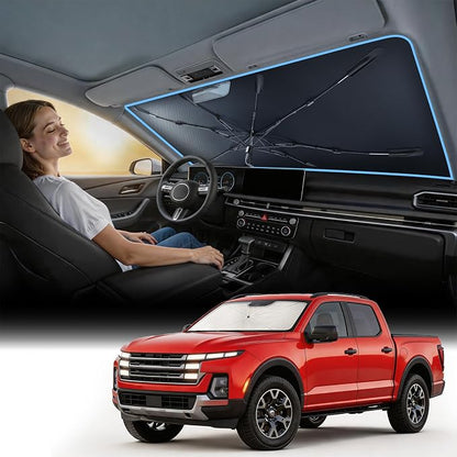 Nmoiss [Vinyl Coating Heat Shield] Windshield Sun Shade Umbrella Custom for Hyundai Santa Cruz, Protect Car from Sun Rays & Heat Damage Keep Cool and Protect Interior