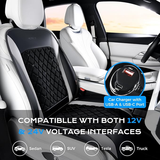 Coverado Upgraded Cooling Car Seat Cushion 8 Turbo Fans 12V-24V Ventilated Cooling Seat Cover 3 Adjustable Wind Speeds Long Lasting Coolness Summer Driving Universal Fit for Car SUV Truck Gray
