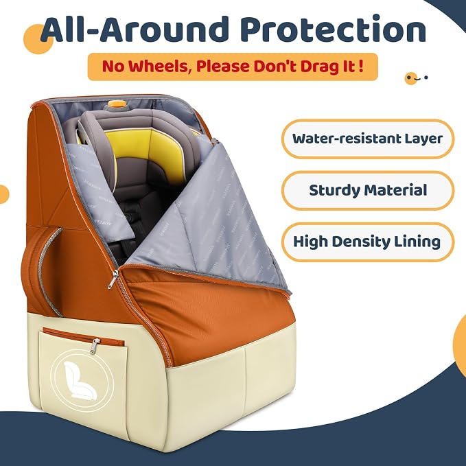 YOREPEK Carseat Travel Bag for Airplane, Large Carseat Bag Compatible with Chicco, Britax, Nuna Rava, Heavy Duty Car Seat Carrier for Airport, Padded Car Seat Backpack, Orange