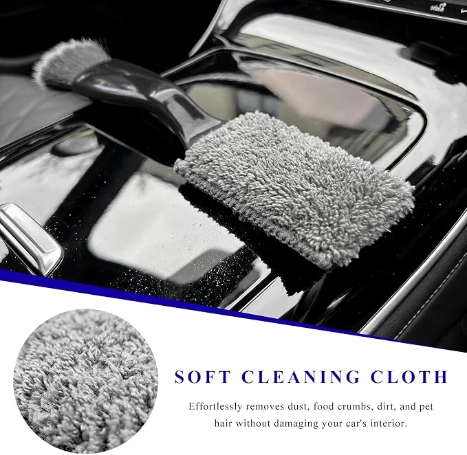 2 in 1 Duster for Car Clean, Portable Double Head Auto Detailing Brush, Soft Double-Ended Dust Removal Brush Interior Cleaning Tool for Most Vehicles, Car Accessories (Black)