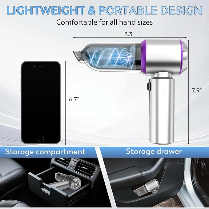 Cordless Handheld Car Vacuum, 22000PA Strong Suction Mini Vacuum, 100000 RPM Brushless Motor, 4-in-1 Portable Vacuum for Car Detailing, Pet Hair, Home, Office, Sofa, Carpet, Stairs, Couch
