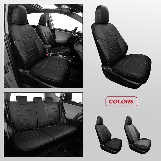 FREESOO RAV4 Seat Covers Full Set Custom Fit for Toyota Rav4 XLE,Platinum, Limited 2013-2018 & SE 2016-2018, Faux Leather Car Seat Cover, Airbag Compatible, Black