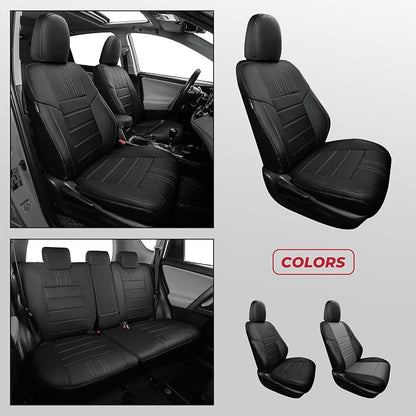 FREESOO RAV4 Seat Covers Full Set Custom Fit for Toyota Rav4 XLE,Platinum, Limited 2013-2018 & SE 2016-2018, Faux Leather Car Seat Cover, Airbag Compatible, Black