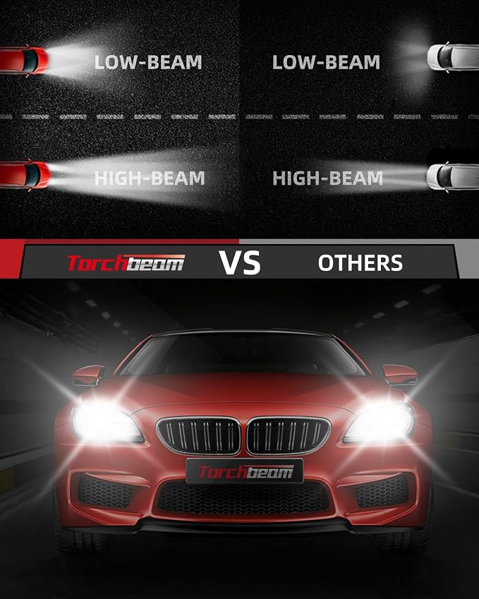 Torchbeam 9007/HB5 Bulbs Combo, 𝟑𝟎𝟎𝟎𝟎𝐋𝐌 𝟔𝟎𝐖 𝟔𝟎𝟎% 𝐒𝐮𝐩𝐞𝐫𝐢𝐨𝐫 𝐁𝐫𝐢𝐠𝐡𝐭𝐧𝐞𝐬𝐬 9007 Bulbs 6500K Cool White for ATVS, Fog Powersports Bulbs Plug-N-Play, Pack of 2