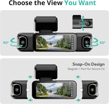 BOTSLAB 4 Channel Dash Cam 3K Front and Rear Inside 560° Coverage with Magnetic Side Cameras Car Camera with 3.18”Touch Screen 24/7 Parking Mode 5.8GHz WiFi GPS Voice Control (No SD Card)