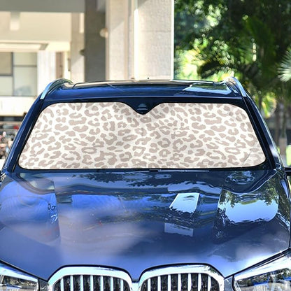 Leopard Cheetah White Car Windshield Sun Shade Foldable UV Ray Sun Visor Protector Sunshade to Keep Your Vehicle Cool (55" x 27.6")