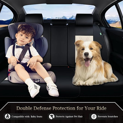 FLORICH Rear Automotive Seat Covers Leather Car Seat Covers Waterproof Back Seat Cover Universal Seat Cushion Protector for Most Cars Trucks SUV-Black&Beige