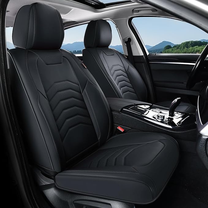 Coverado Car Seat Covers Front Seats, 2-Pack Black Seat Covers for Cars, Waterproof Leather Car Seat Covers for Cars, Car Seat Protector Car Seat Cushion Universal Fit for Most Cars Trucks SUV