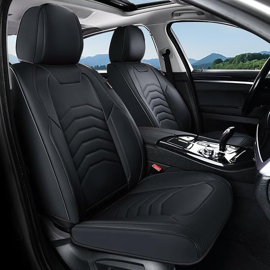 Coverado Car Seat Covers Front Seats, 2-Pack Black Seat Covers for Cars, Waterproof Leather Car Seat Covers for Cars, Car Seat Protector Car Seat Cushion Universal Fit for Most Cars Trucks SUV