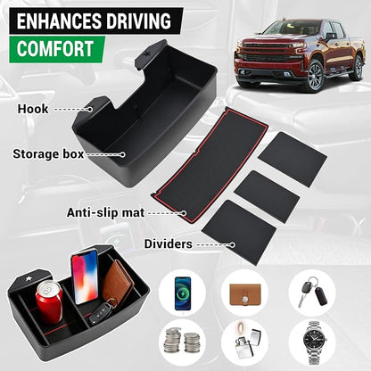 Center Console Hanging Organizer Box for Chevy Silverado/for GMC Sierra 1500 2019-2026 &for Silverado/Sierra 2500HD 3500HD 2020-2026,Jump Seat Accessories Fit Only Split-Bench Folding Seat
