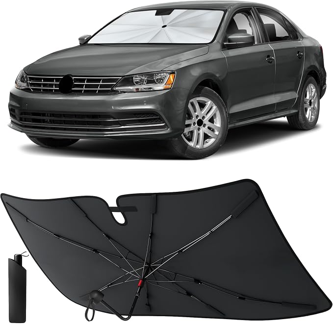 EcoNour Umbrella Foldable Windshield Sun Shade Fit for 2011-2016 2017 2018 Volkswagen Jetta Sunshade, Front Car Window Shades Sun Visor, UV Protection, Heat Blocker, Car Accessories