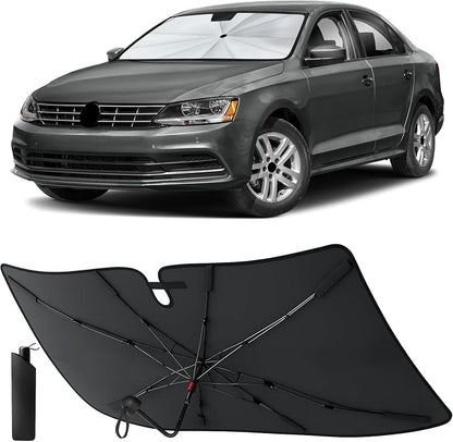 EcoNour Umbrella Foldable Windshield Sun Shade Fit for 2011-2016 2017 2018 Volkswagen Jetta Sunshade, Front Car Window Shades Sun Visor, UV Protection, Heat Blocker, Car Accessories