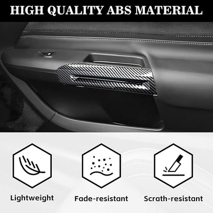 Car Inner Door Handle Trim Cover fits for Ford Mustang 2015-2024, Carbon Fiber Door Handrail Handle Protector for Mustang Interior Decoration Accessories,2Pcs Kit (Black Carbon Fiber)