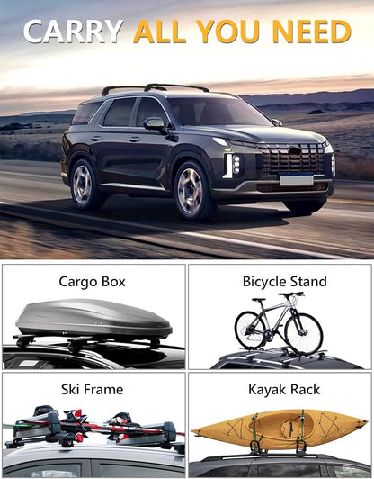 Tuyoung 300lbs Roof Rack Cross Bars Compatible with Hyundai Palisade 2019-2025 SE SEL XRT Limited Calligraphy, Lockable Heavy Duty Anti-Theft Aluminum Rails Crossbars Cargo Carrier Bag
