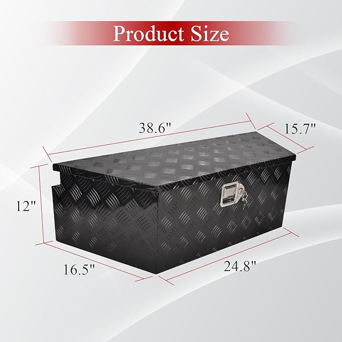 39''Inch Aluminum Trailer Tongue Tool Box Truck Bed Toolbox Truck Trailer Chest Box Underbody Storage Organizer Waterproof Square Storage Organizer w/Lock & Keys Black(‎39" Lx16.5 Wx12 H)