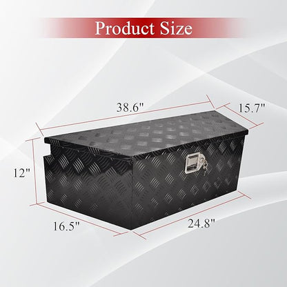 39''Inch Aluminum Trailer Tongue Tool Box Truck Bed Toolbox Truck Trailer Chest Box Underbody Storage Organizer Waterproof Square Storage Organizer w/Lock & Keys Black(‎39" Lx16.5 Wx12 H)