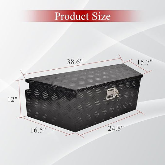 39''Inch Aluminum Trailer Tongue Tool Box Truck Bed Toolbox Truck Trailer Chest Box Underbody Storage Organizer Waterproof Square Storage Organizer w/Lock & Keys Black(‎39" Lx16.5 Wx12 H)