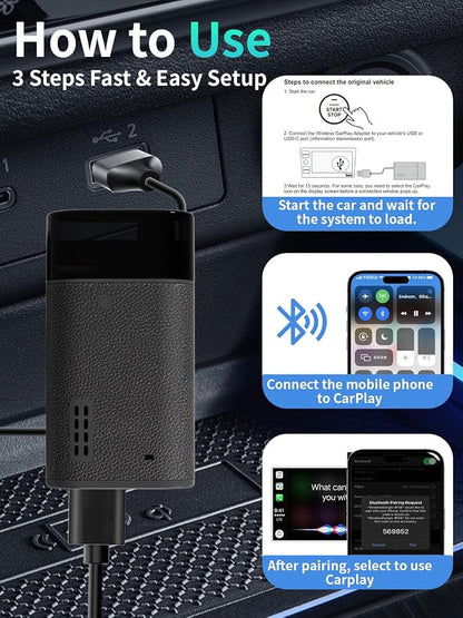 4in1 Wireless Adapter for Apple CarPlay&Andriod Auto&AirCast&MiraCast with Auto Emergency Rescue Device, Connection for Convert Wired to Wireless and Safety