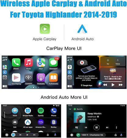 Wireless Carplay Android Auto Adapter for Toyota with Entune2.0 2014-2019, Fits for Tundra/Highlander/RAV4/Tacoma/Camry/Corolla/Avalon/Prius/CH-R/Sienna (FT-Adapter)