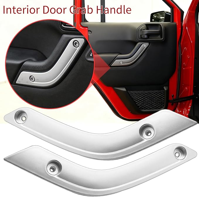 1 Pair of Interior Door Grab Handle Inserts Cover Door Handle Trim Cover, Replacement for Jeep Wrangler JK JKU 2011-2018, Replaces OEM 1RC72JAHAD 1RC72JAHAE(Silver, Left & Right)