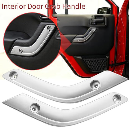1 Pair of Interior Door Grab Handle Inserts Cover Door Handle Trim Cover, Replacement for Jeep Wrangler JK JKU 2011-2018, Replaces OEM 1RC72JAHAD 1RC72JAHAE(Silver, Left & Right)