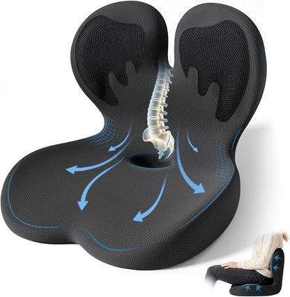Seat Cushion,Office Chair Cushion with Lumbar Support,Memory Foam Car Orthopedic Cushion,Ergonomic Designed for Long Sitting,Tailbone & Back Pain Relief,Sciatica Pillow for Office,Car,Home Chair