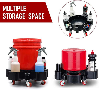 Car Wash Bucket Dolly, 5 Gallon Bucket Grit Trap, Removable Bucket Dolly, Rolling Bucket Dolly with Side Organizer for Storing Spray Bottles and Detailing Kits, Suitable for Workshop Car Washing