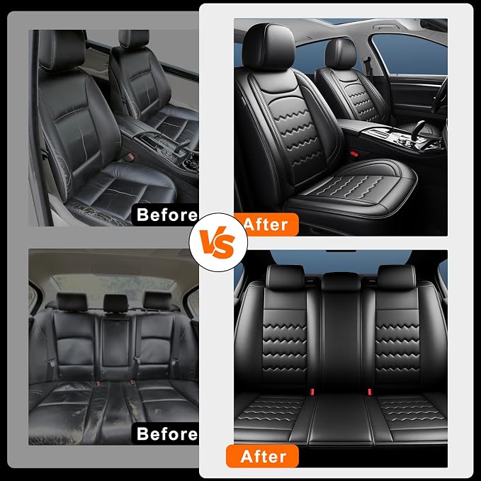 Ranger Car Seat Covers Custom Fit for Ford Ranger 2019-2025 2026, Full Coverage Leather Waterproof Breathable Seat Covers Full Set, Automotive Seat Protectors, Airbag Compatible(5 Seats, Black)