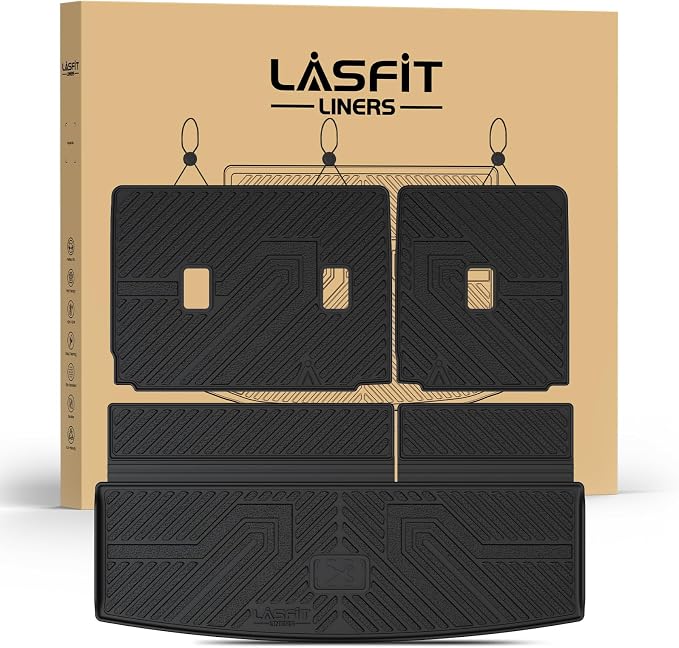 LASFIT Cargo Mat for Ford Expedition Standard&Lincoln Navigator Standard 2018-2024 Backrest Liner, Custom Fit All Weather Protector Split Design Easy Installation Trunk with Seatback Mat,4 pcs Black