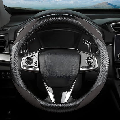 Steering Wheel Cover for Women and Men, Carbon Fiber Plush Steering Wheel Cover Soft Anti-Slip Comforting, Universal 15 Inches Steering Wheels Accessories (Carbon Fiber Black/Gray)