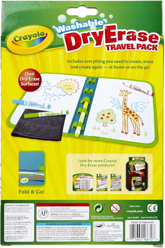 Crayola Washable Dry Erase Travel Pack, Whiteboard for Kids, Ages 4, 5, 6, 7 (Pack of 2)