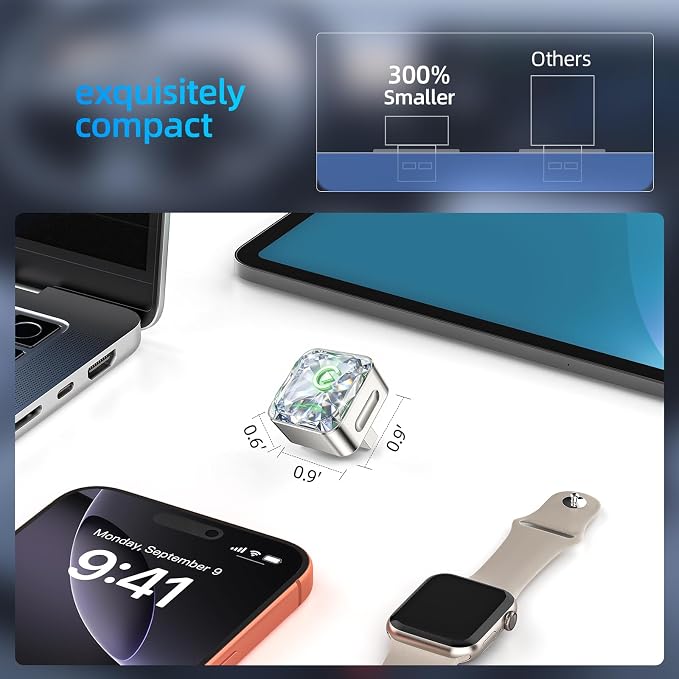 Wireless Apple CarPlay Adapter, 5.8G Quad-Core Chip No Latency, Aerospace Silicone Cooling, Zn-Alloy & Diamond Panel, Plug & Play Wired to Wireless CarPlay Adapter