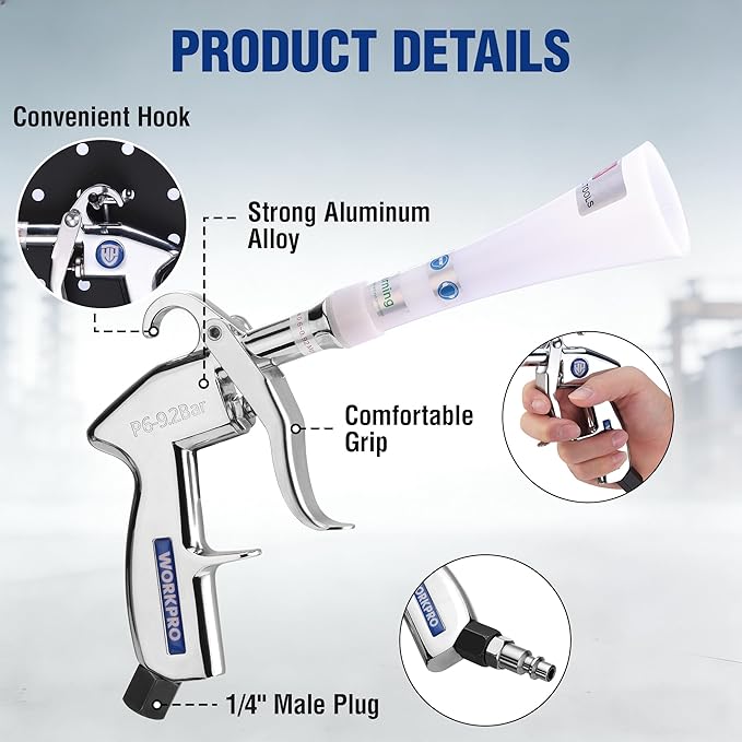 WORKPRO Tornado Nozzle Air Blow Gun for Car Detailing, Workshops, and Home Cleaning – Quickly Blasts Dirt and Dust, Compatible with Air Compressors