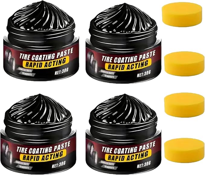 Premium Tire Coating & Trim Restorer, Tire Coating Paste, Long-Lasting Ceramic Coating & UV Protection, Sponge Nourish Renewal Restores Care Gloss Interior Auto Cleaning (4PCS)