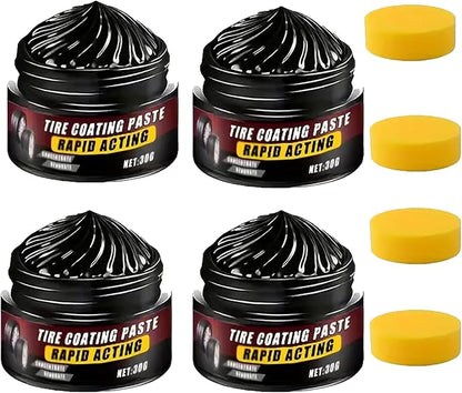 Premium Tire Coating & Trim Restorer, Tire Coating Paste, Long-Lasting Ceramic Coating & UV Protection, Sponge Nourish Renewal Restores Care Gloss Interior Auto Cleaning (4PCS)