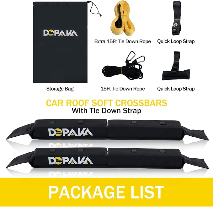 Kayak Roof Racks,Soft Roof Rack Pads,Universal Car Roof Rack for Surfboard/Ski/Kayak Paddle Board/Luggage Carrier System Include 2 Tie Down Straps,2 Tie Down Rope,2 Quick Loop Strap,and Storage Bag