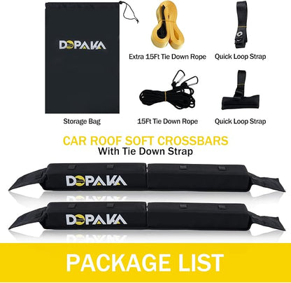 Kayak Roof Racks,Soft Roof Rack Pads,Universal Car Roof Rack for Surfboard/Ski/Kayak Paddle Board/Luggage Carrier System Include 2 Tie Down Straps,2 Tie Down Rope,2 Quick Loop Strap,and Storage Bag